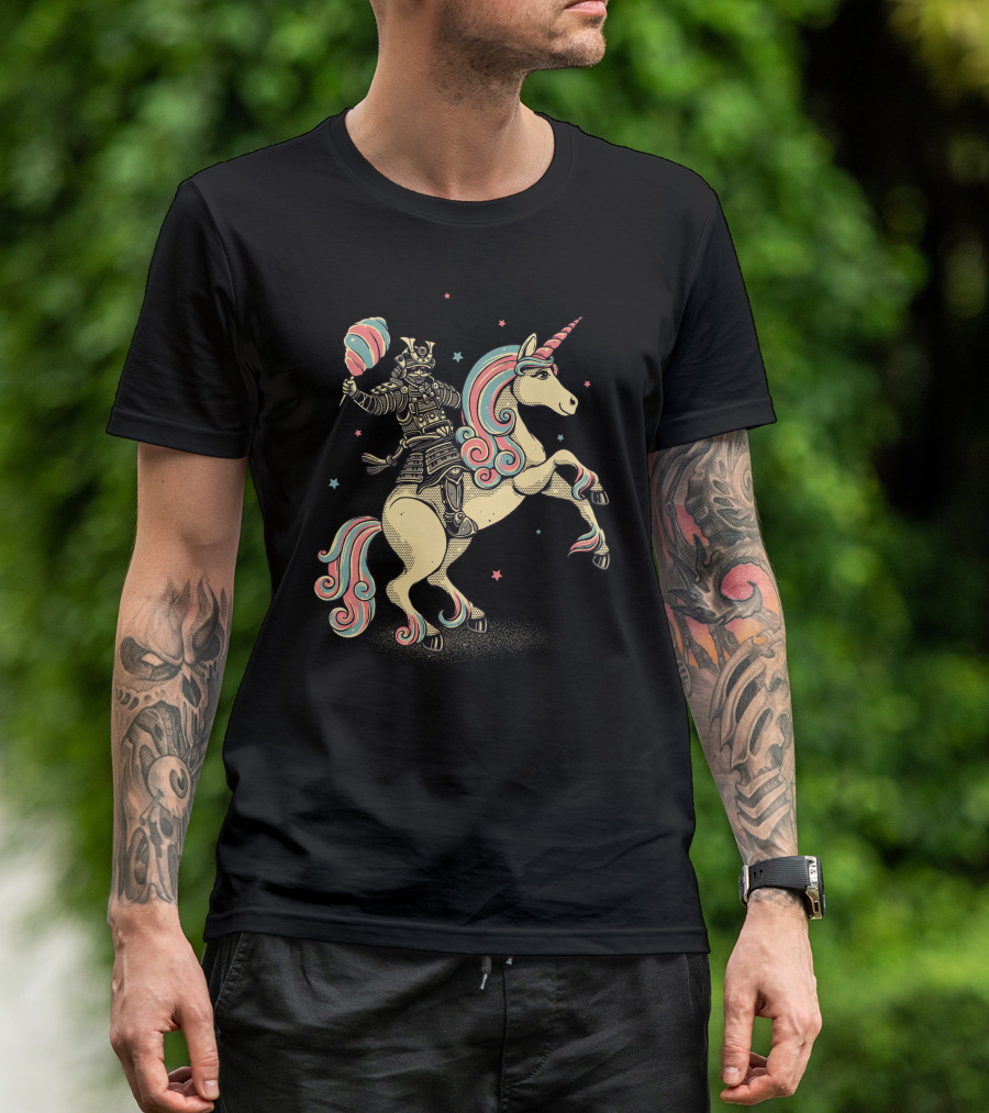 Cotton Candy Samurai Riding Unicorn T-Shirt