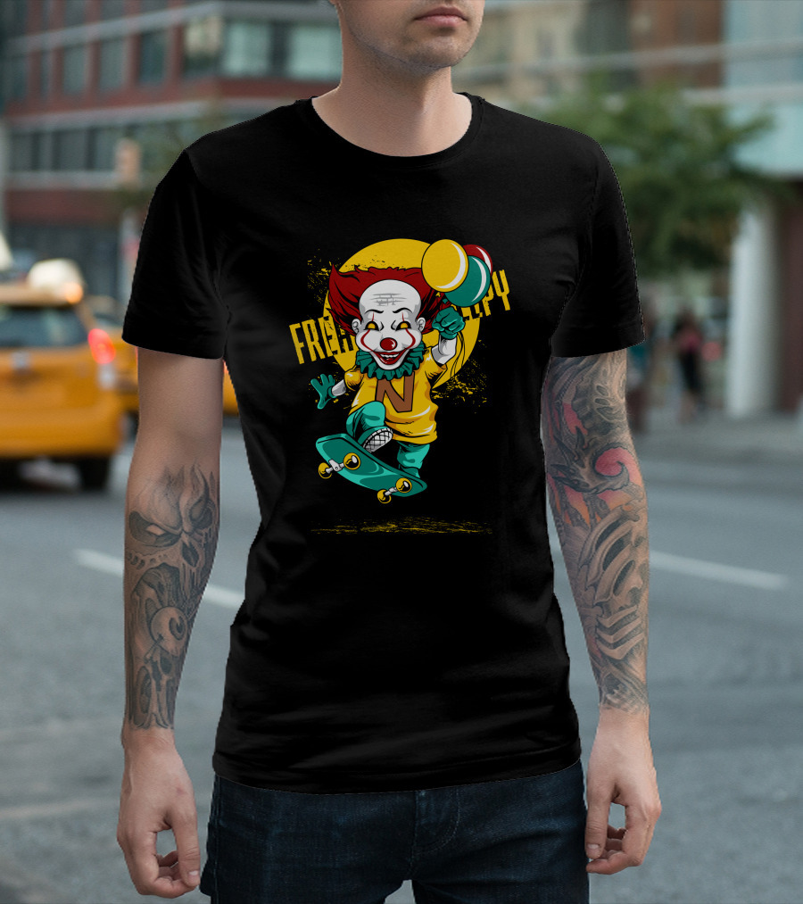 Freaky Clown Skateboarding With Mallet And Letter N T-Shirt