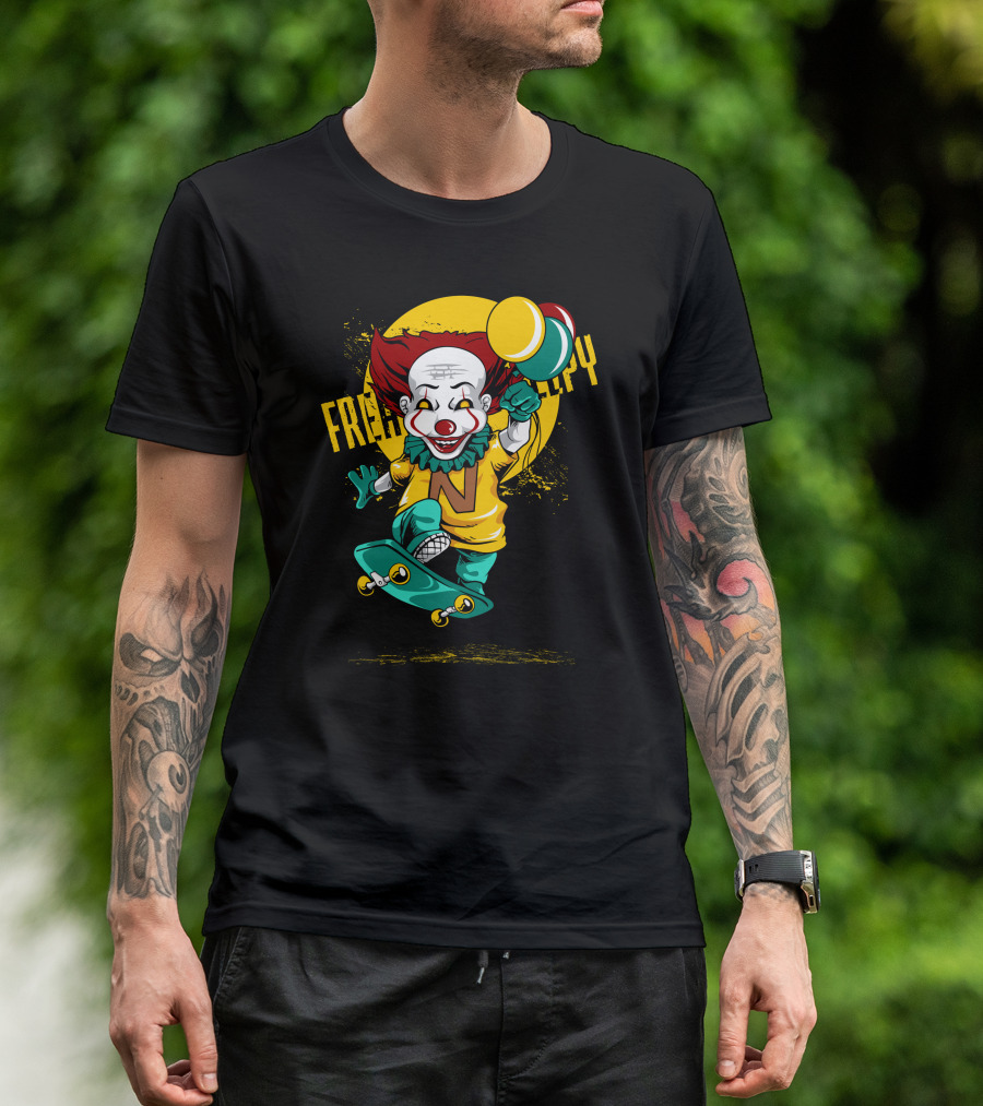 Freaky Clown Skateboarding With Mallet And Letter N T-Shirt