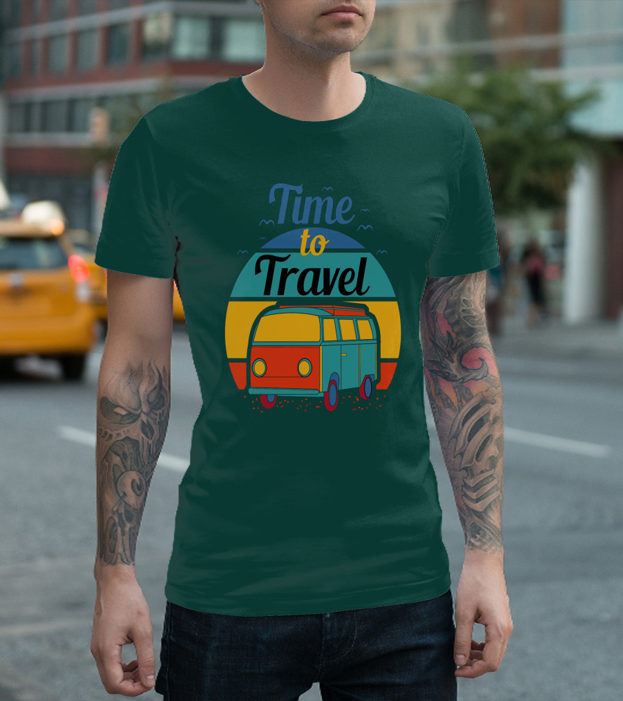 Time To Travel Van Adventure Retro Sunset T-Shirt