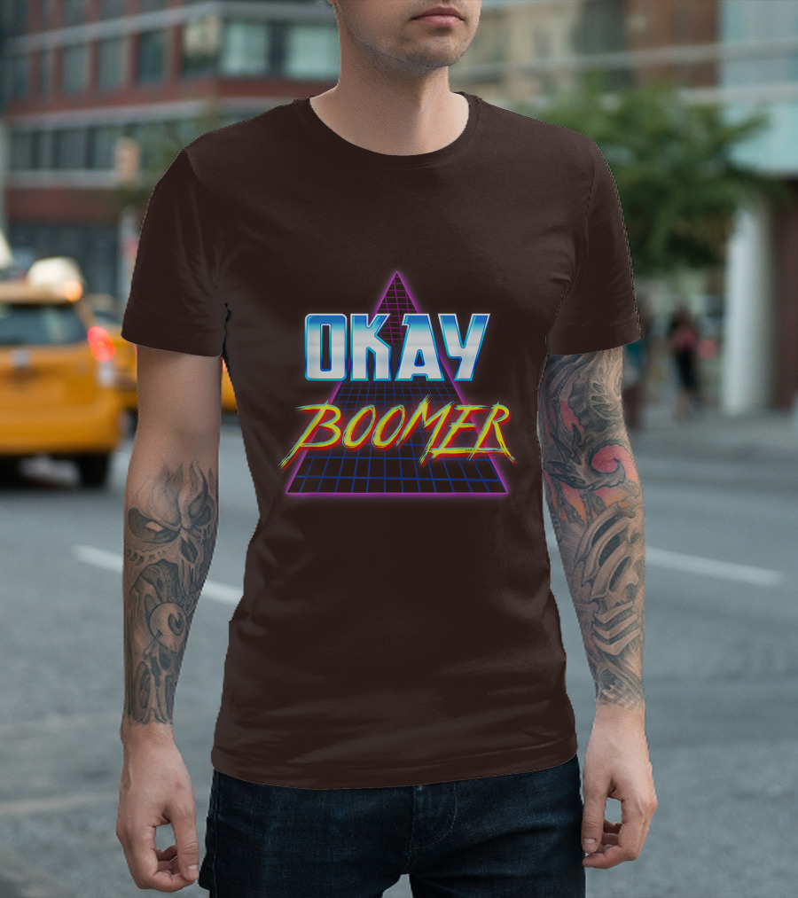 Okay Boomer Retro 80s Neon Grid Triangle T-Shirt
