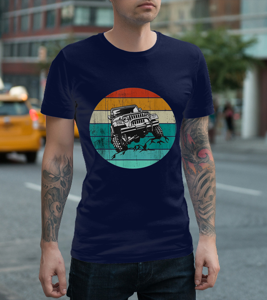 Off Road 4x4 Vehicle Retro Sunset Adventure Jeep Wrangler T-Shirt