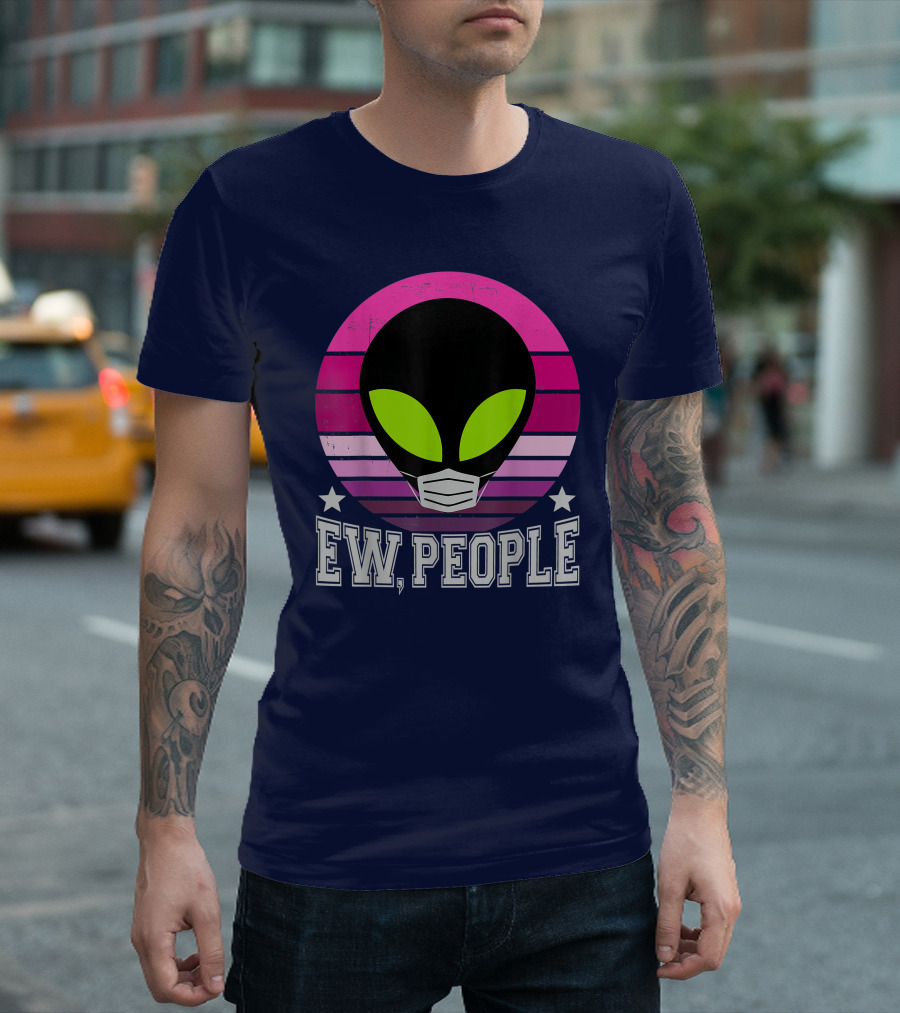 Ew People Alien Mask Retro Magenta Sunset T-Shirt