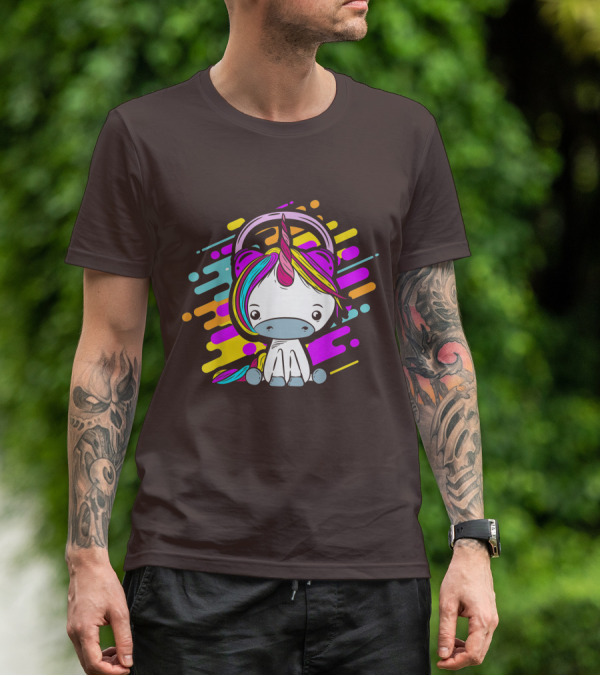 Cute Rainbow Unicorn Headphones Music T-Shirt