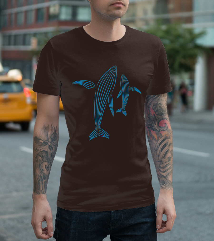 Save the Whales Blue Line Art Humpback Whale Pair Awareness T-Shirt