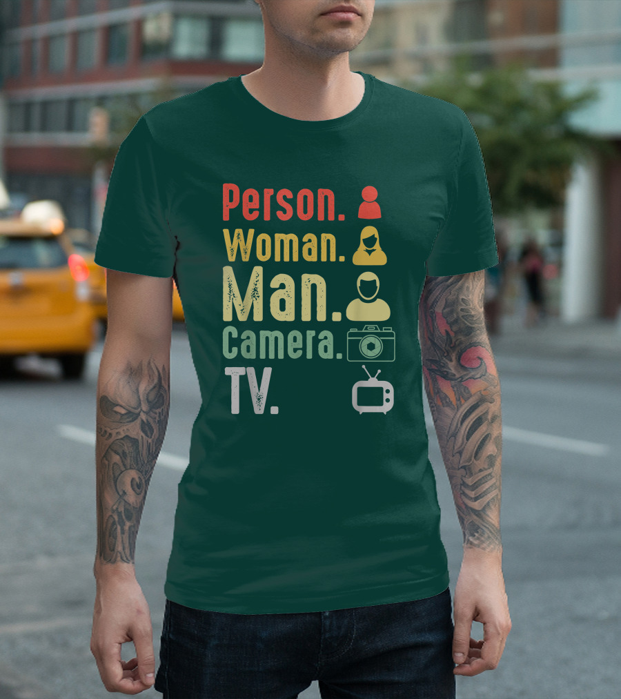 Cognitive Test Person Woman Man Camera TV Funny Trump Icons T-Shirt