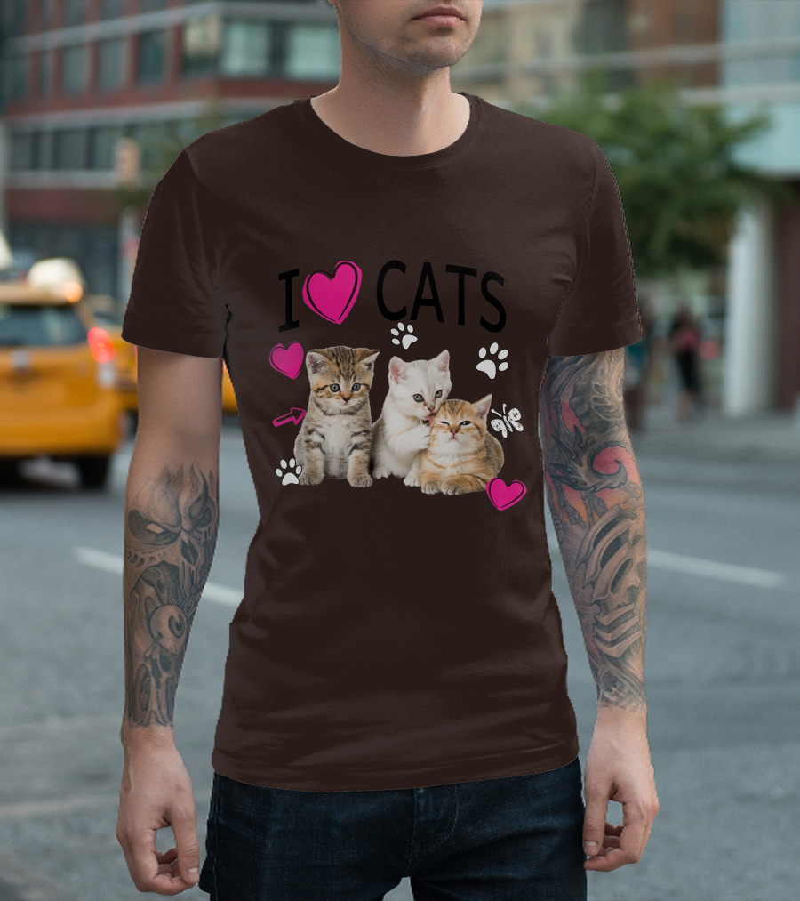 I Heart Cats with Kittens and Pink Hearts T-Shirt