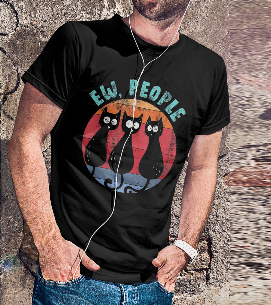 Ew People Three Funny Cats Retro Sunset Circle T-Shirt