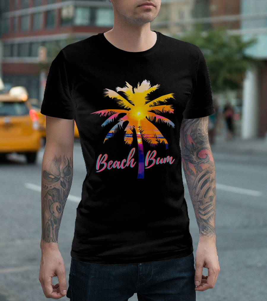 Beach Bum Tropical Sunrise Palm Tree Sunset Reflection T-Shirt
