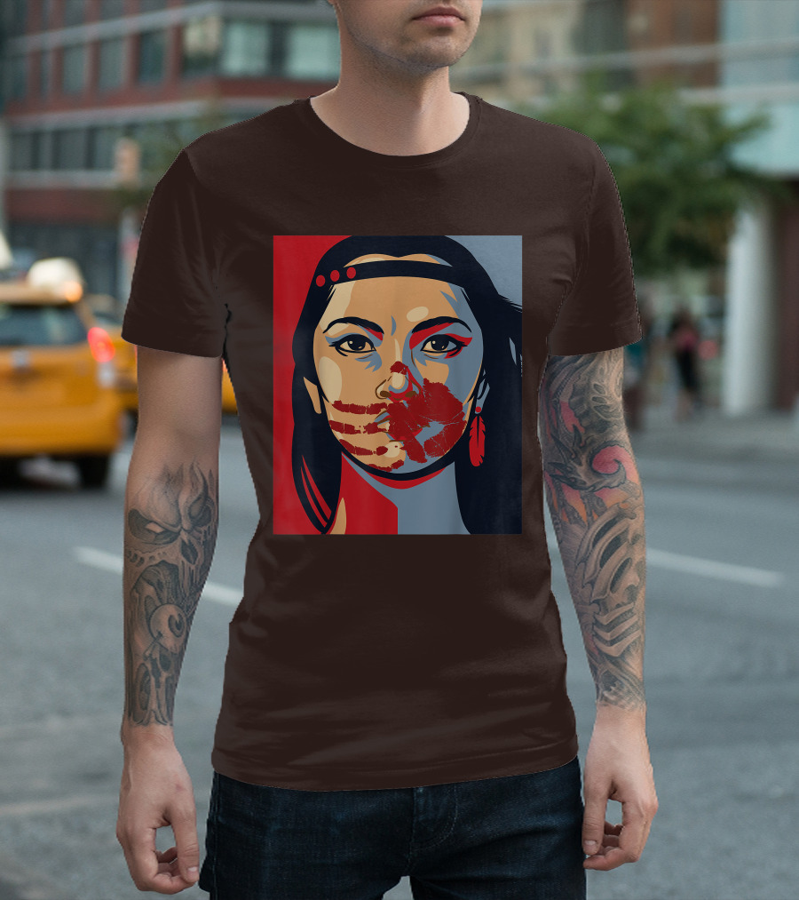 MMIW Awareness Stolen Sisters Indigenous Woman Red Handprint T-Shirt