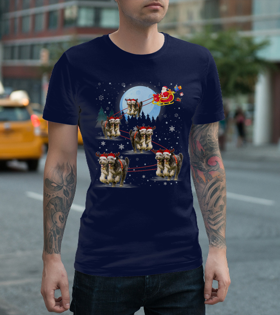 Funny Reindeer Santa with Dogs Pulling Sleigh by Moonlight T-Shirt