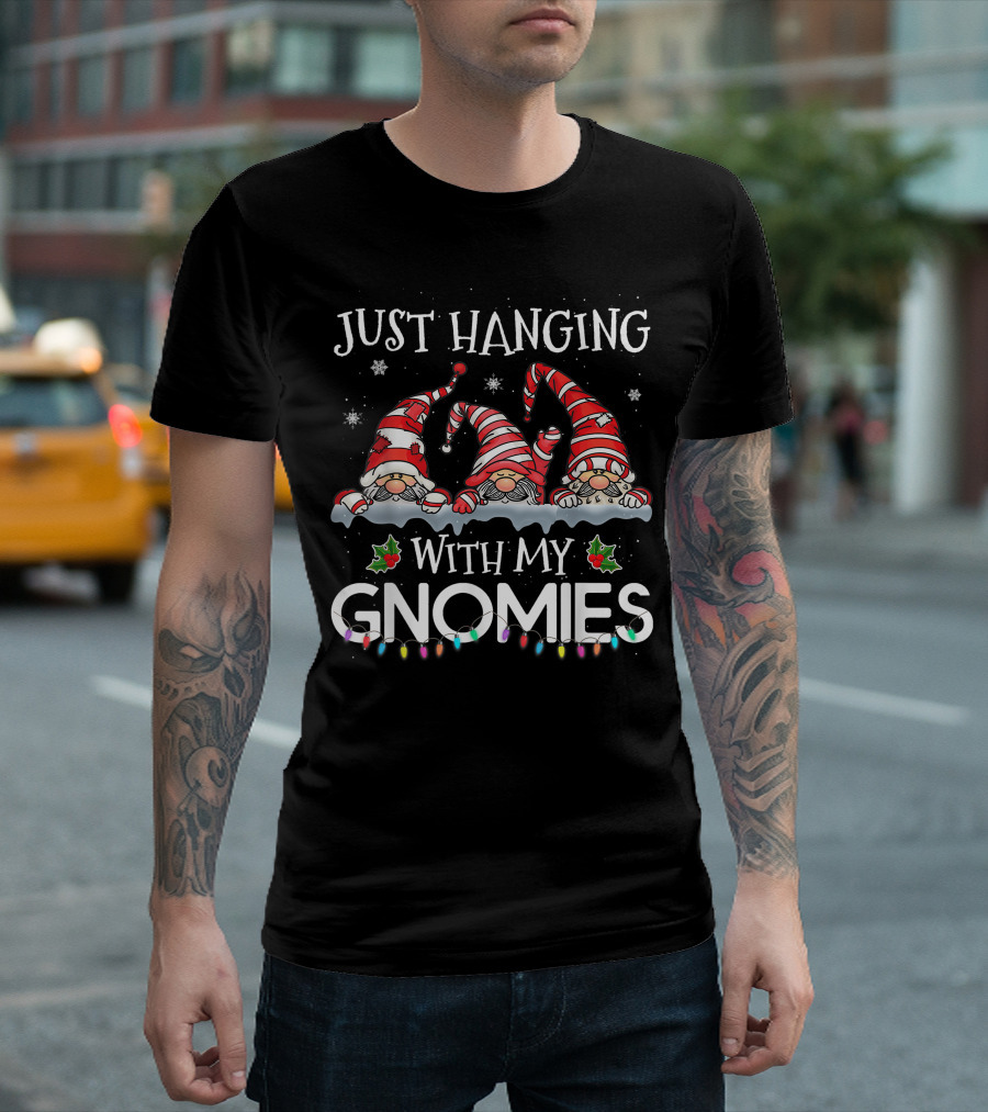 Just Hanging With My Gnomies Christmas Santa Gnome Xmas Tree T-Shirt