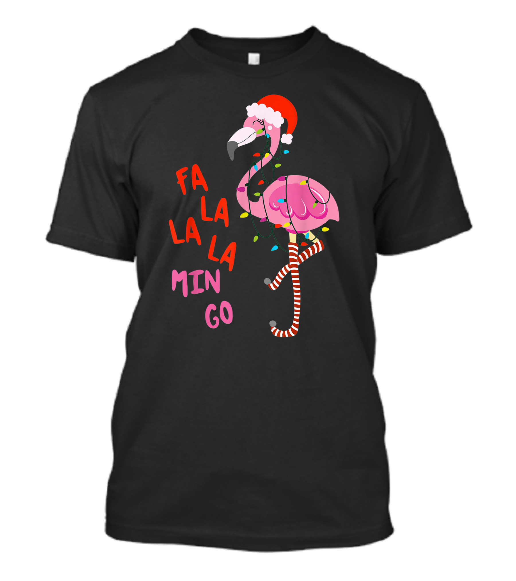Fa La La La Flamingo Christmas Santa Hat Lights T-Shirt