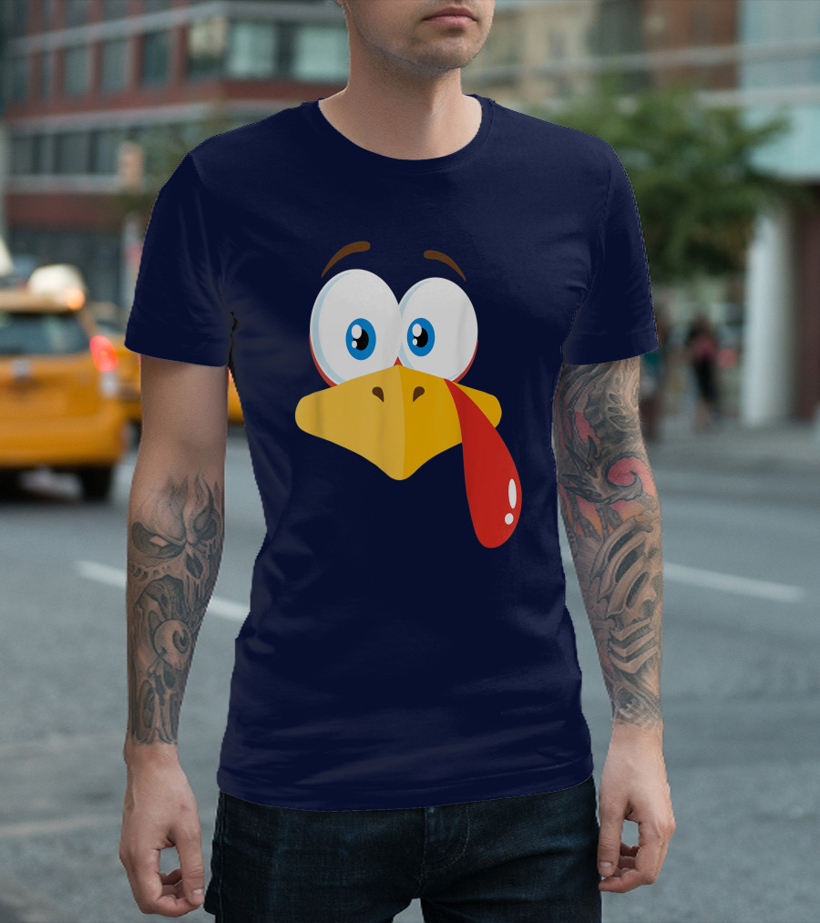 Turkey Face Pilgrim Funny Cartoon Eyes And Beak With Tongue T-Shirt