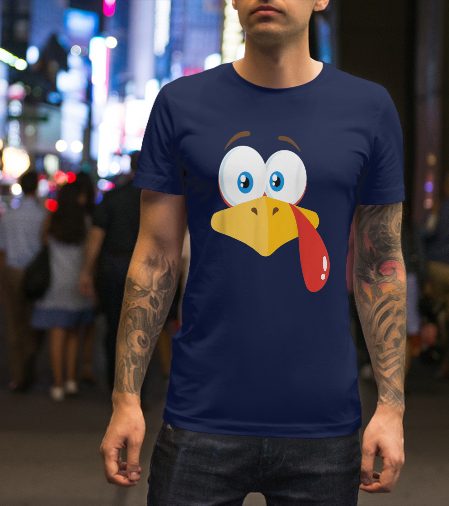Turkey Face Pilgrim Funny Cartoon Eyes And Beak With Tongue T-Shirt