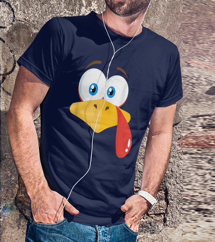 Turkey Face Pilgrim Funny Cartoon Eyes And Beak With Tongue T-Shirt