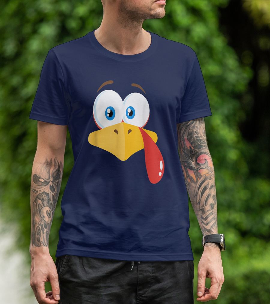 Turkey Face Pilgrim Funny Cartoon Eyes And Beak With Tongue T-Shirt