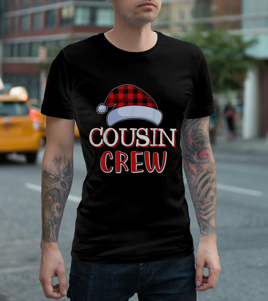 Cousin Crew Plaid Santa Hat T-Shirt