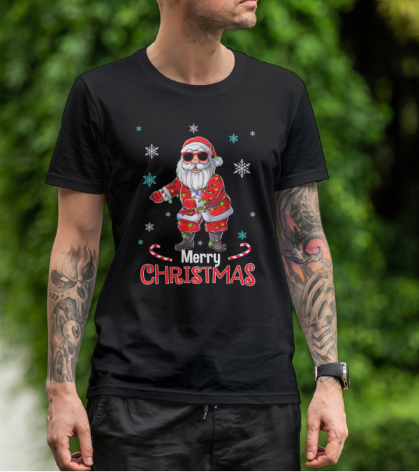 Merry Christmas Funny Santa Flossing Xmas With Snowflakes T-Shirt