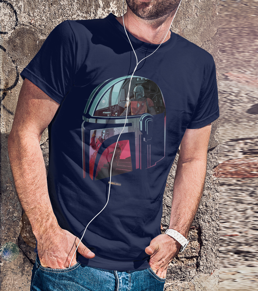 Star Wars The Mandalorian Helmet Spaceship Interior Stairs Scene T-Shirt