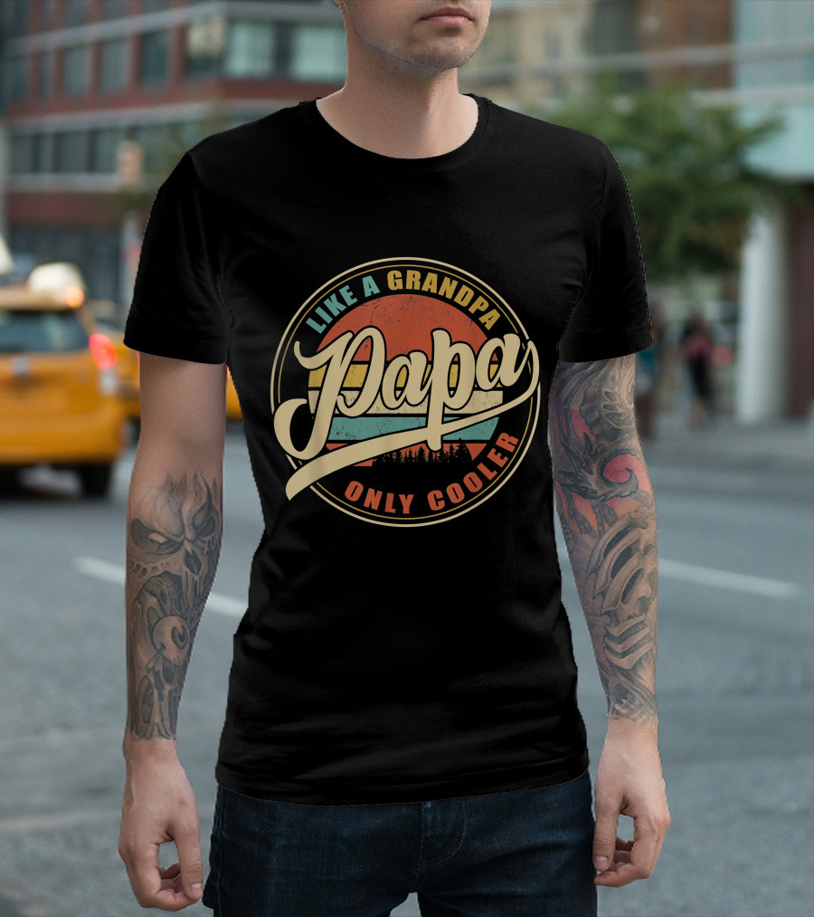 Papa Like a Grandpa Only Cooler Mens Vintage Retro T-Shirt