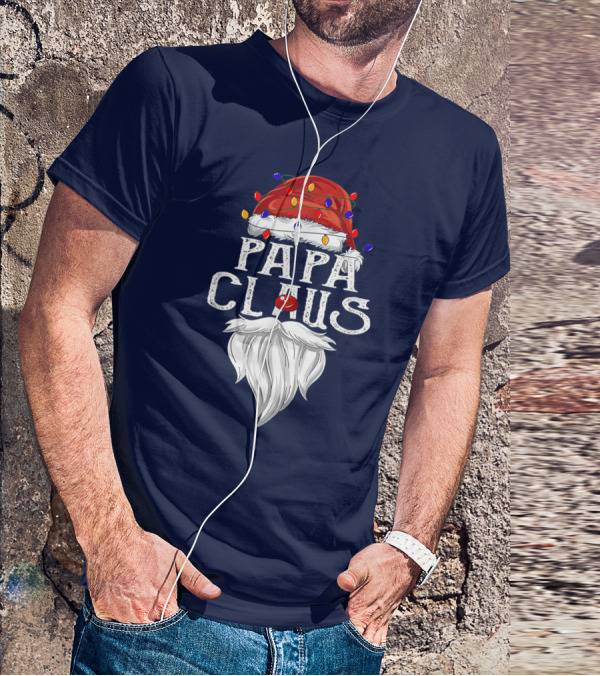 Papa Claus Santa Hat Beard Christmas Lights T-Shirt