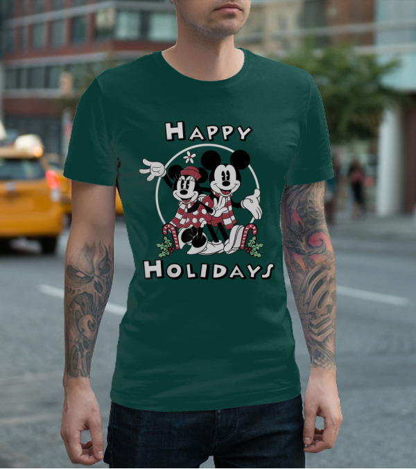 Disney Mickey And Minnie Mouse Happy Holidays Christmas Cheer T-Shirt