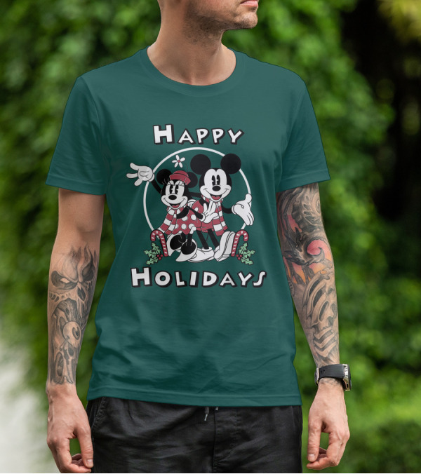 Disney Mickey And Minnie Mouse Happy Holidays Christmas Cheer T-Shirt