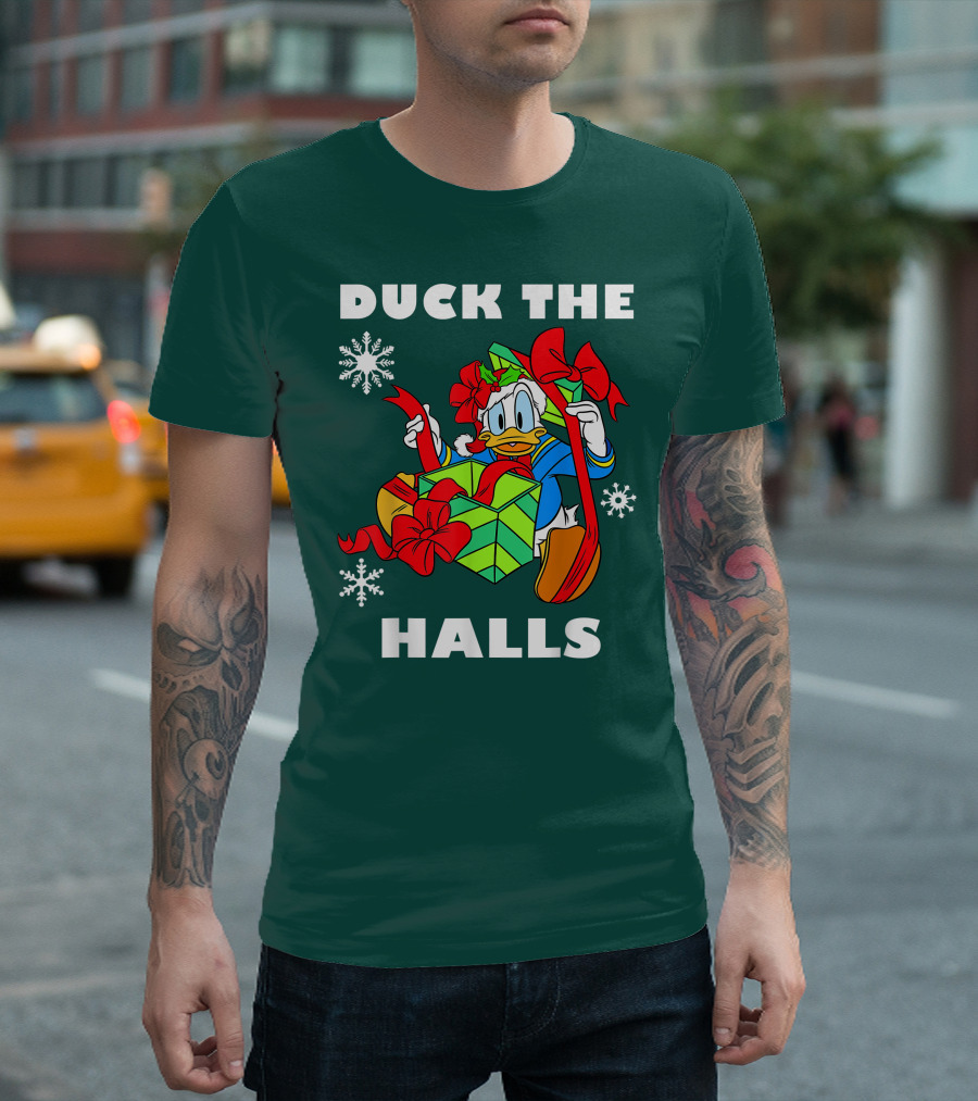 Disney Donald Duck The Halls Christmas Presents Snowflakes T-Shirt