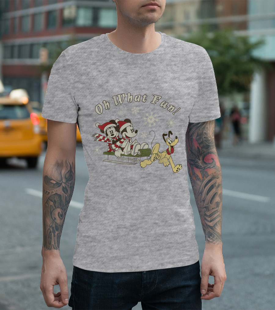 Oh What Fun Mickey Minnie Pluto Christmas Sled T-Shirt