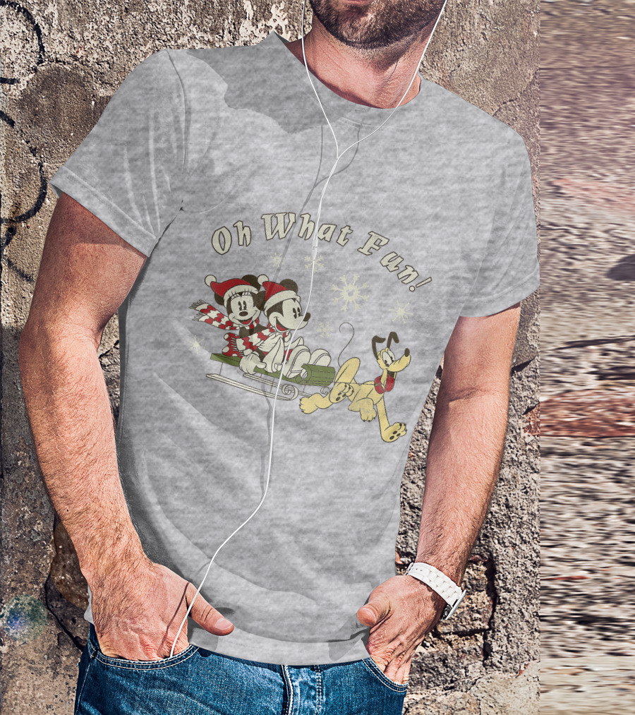 Oh What Fun Mickey Minnie Pluto Christmas Sled T-Shirt