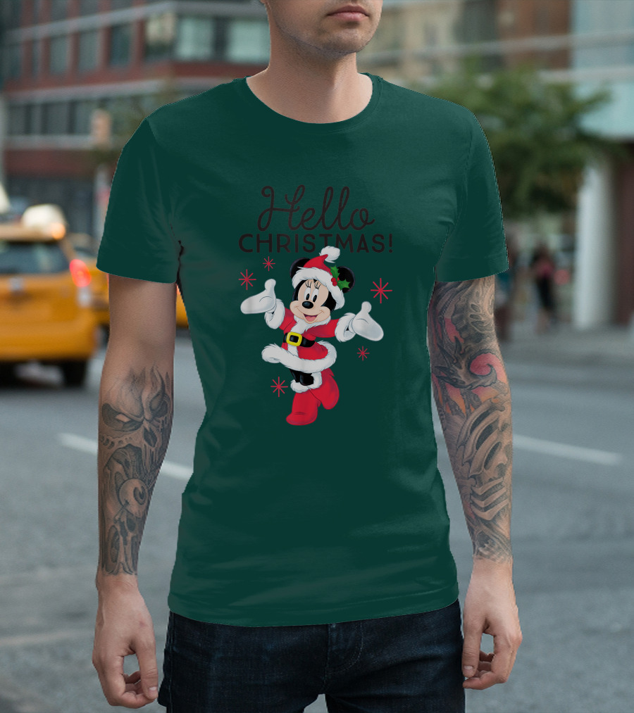 Disney Minnie Mouse Hello Christmas Holiday Santa T-Shirt
