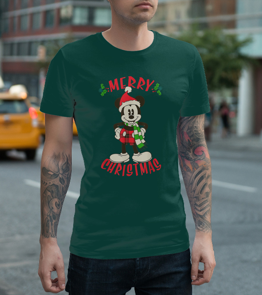 Disney Vintage Merry Christmas Mickey Mouse Holiday T-Shirt