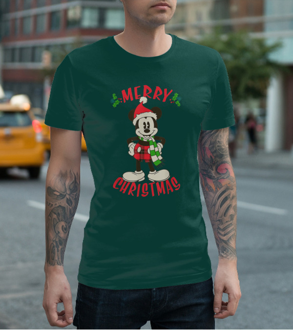 Disney Vintage Merry Christmas Mickey Mouse Holiday T-Shirt