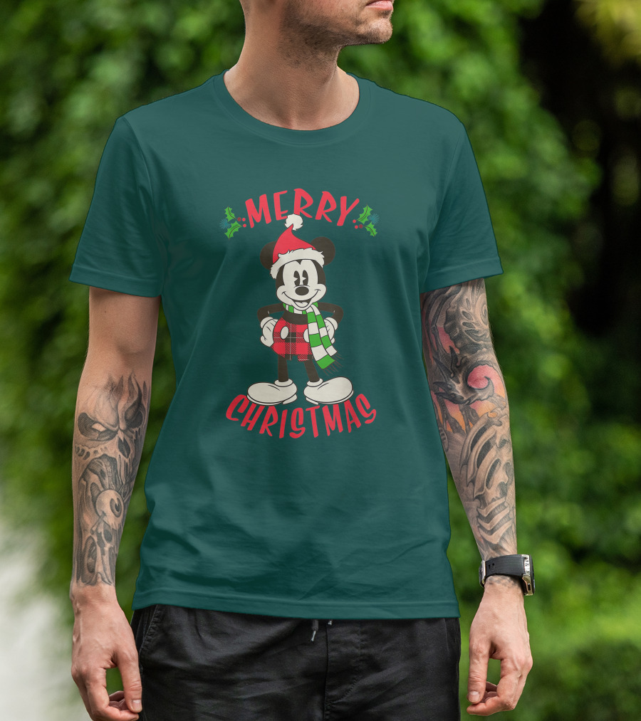 Disney Vintage Merry Christmas Mickey Mouse Holiday T-Shirt