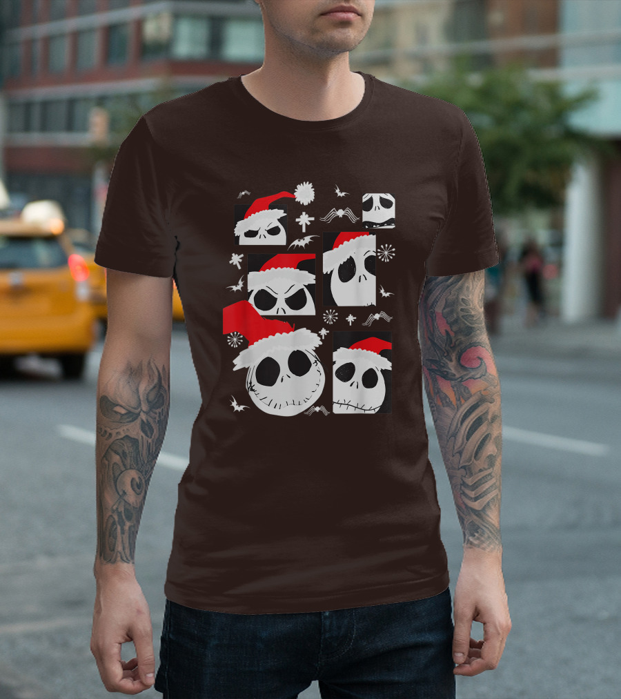 Nightmare Before Christmas Jack Skellington Faces Santa Hat Disney T-Shirt