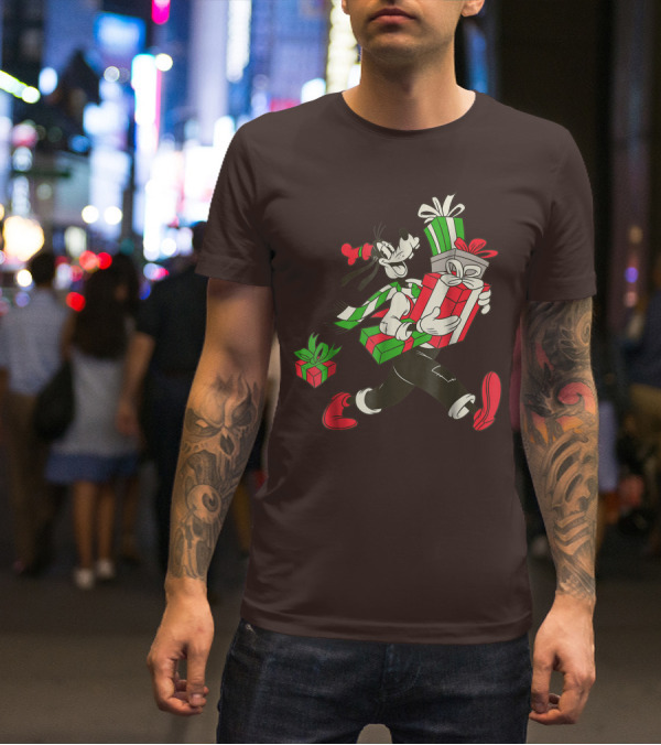 Disney Vintage Goofy Holiday Presents Carrying Christmas Gifts T-Shirt