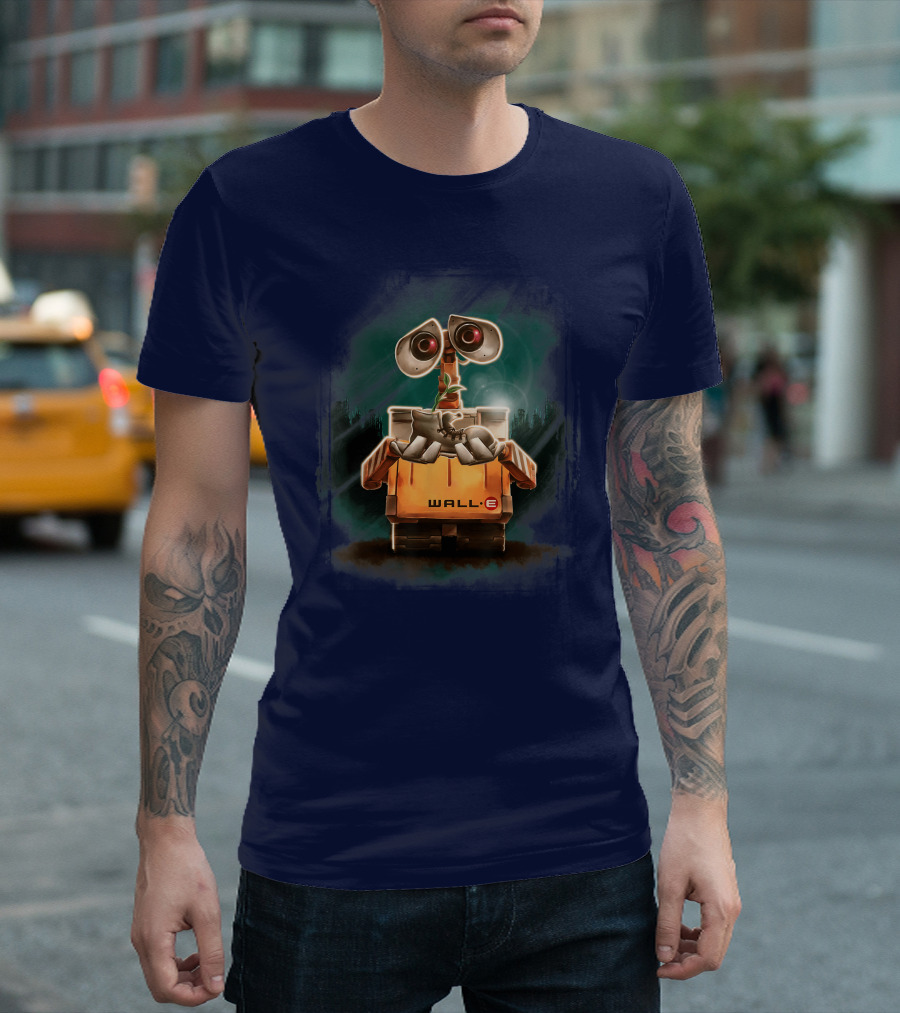 Wall E Holding Plant in Shoe on Starry Night Background Disney Pixar T-Shirt
