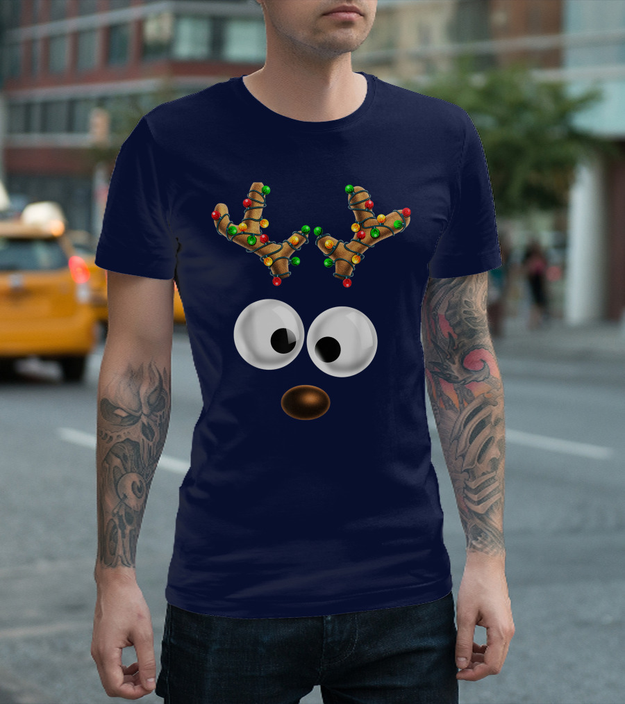 Colorful Lights Reindeer Face Christmas Matching Family T-Shirt