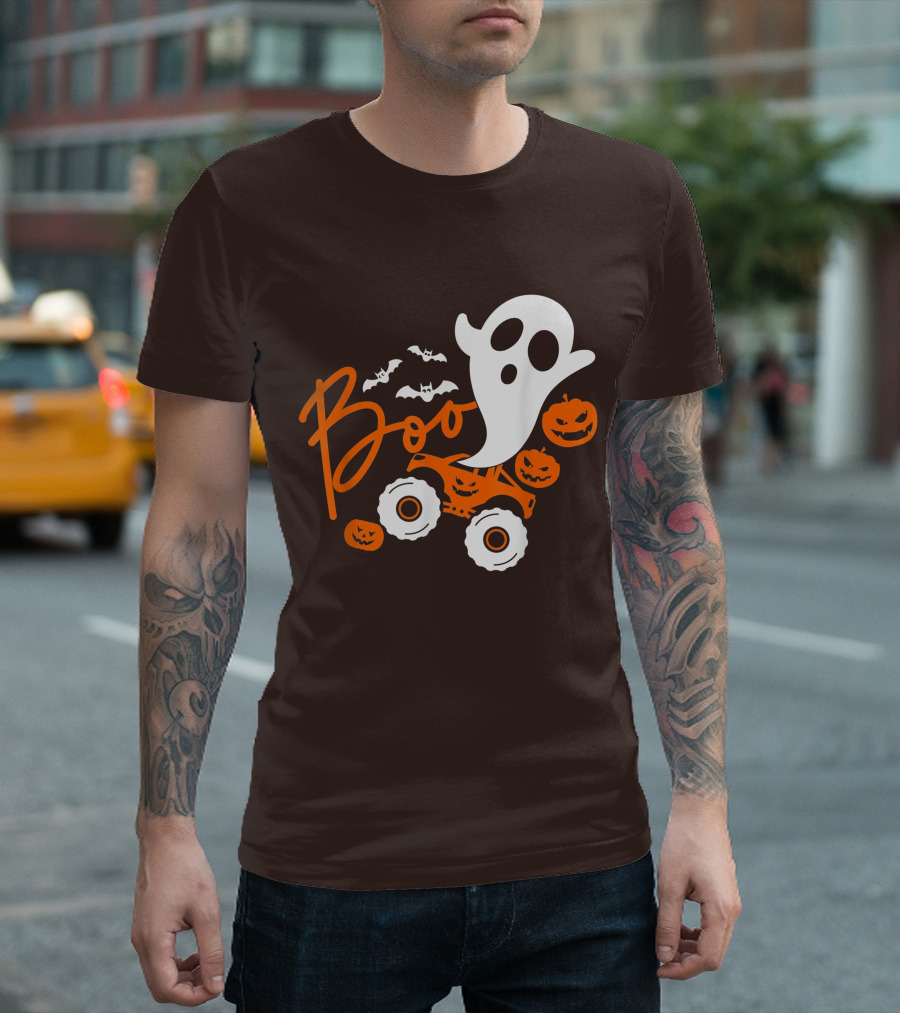 Boo Ghost Monster Truck Halloween Pumpkin Bats T-Shirt