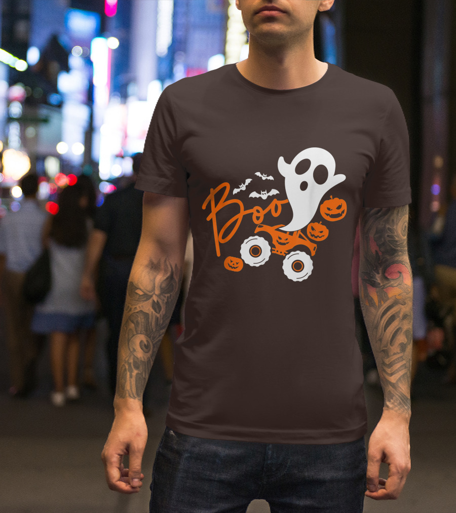 Boo Ghost Monster Truck Halloween Pumpkin Bats T-Shirt
