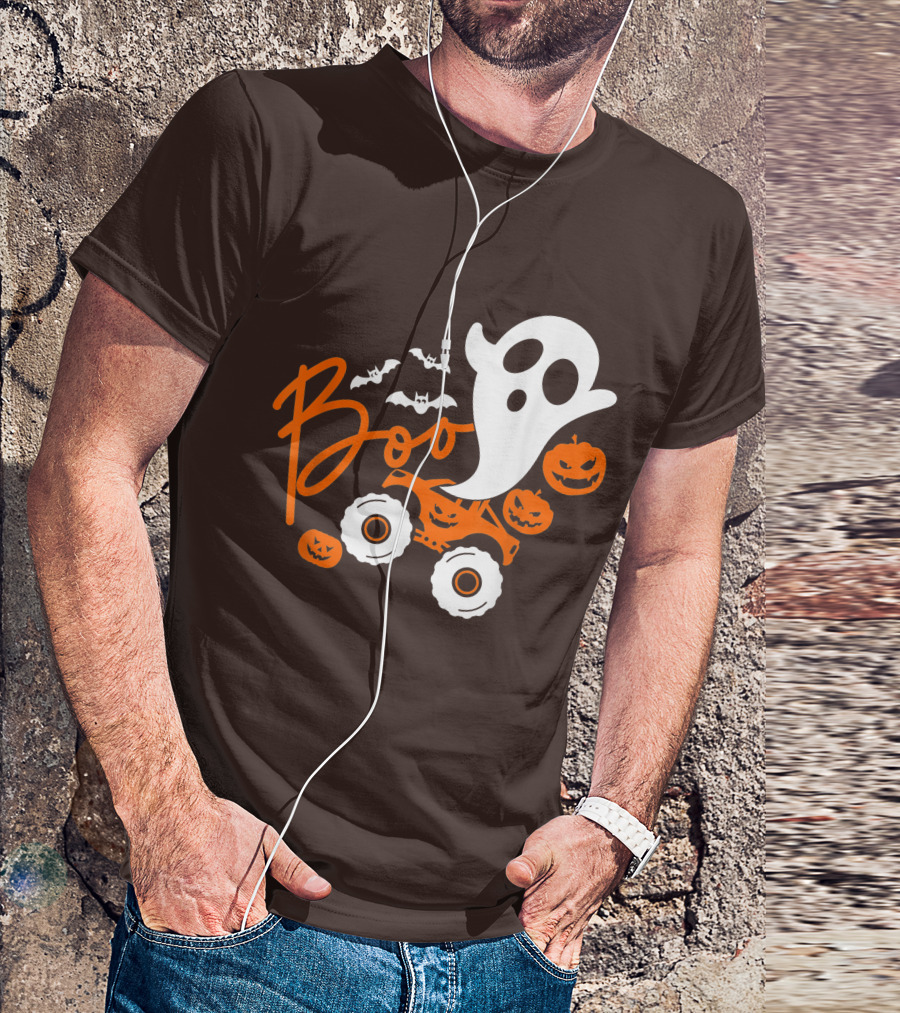 Boo Ghost Monster Truck Halloween Pumpkin Bats T-Shirt