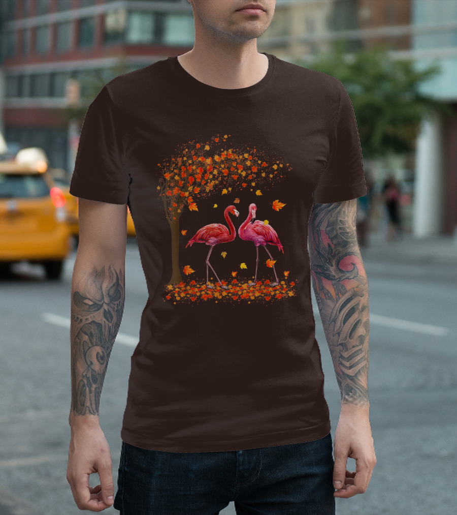 It's Fall Y'all Flamingo Autumn Leaves and Pink Flamingos T-Shirt