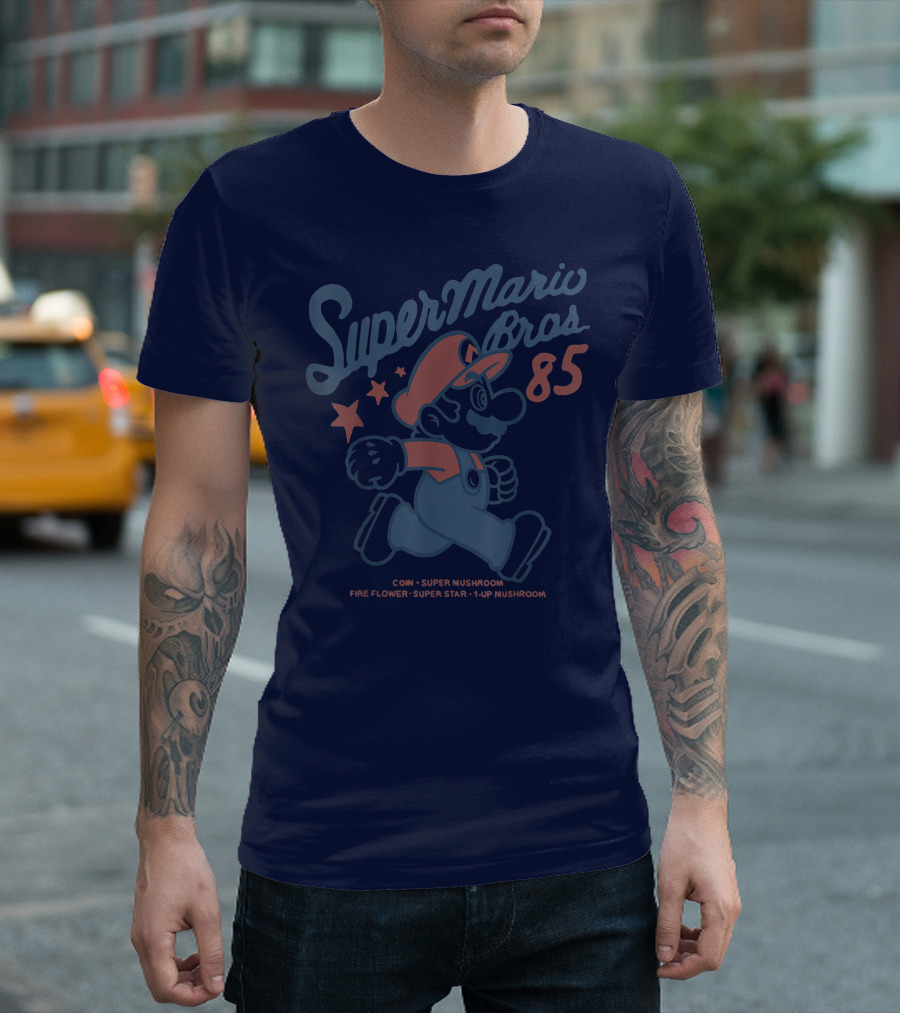 Super Mario Bros 85 Coin Super Mushroom Fire Flower Super Star 1-Up Mushroom T-Shirt