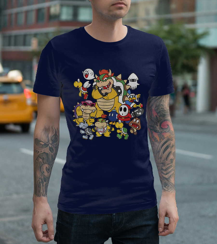 Super Mario Bowser and Classic Enemy Characters Group T-Shirt