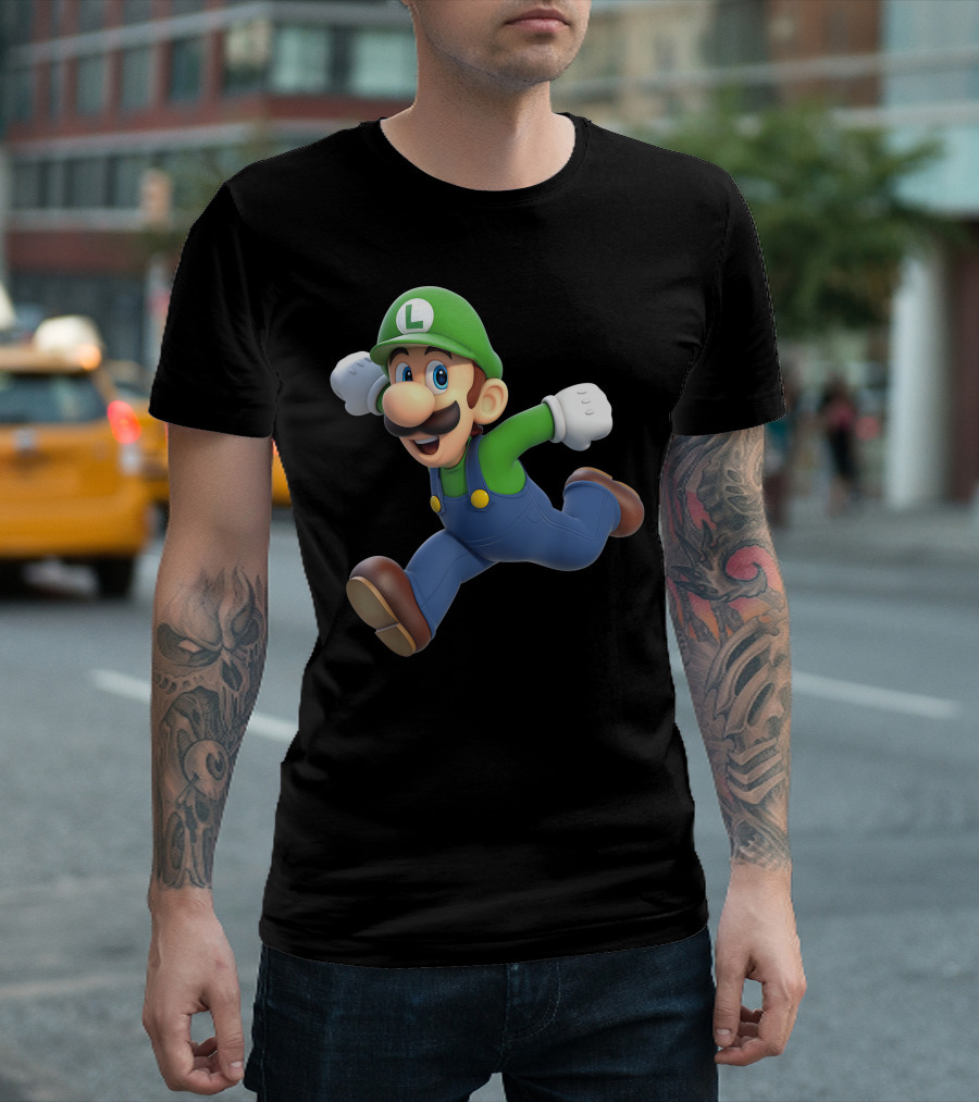 Super Mario Bros Luigi Jumping Action Fan Favorite T-Shirt