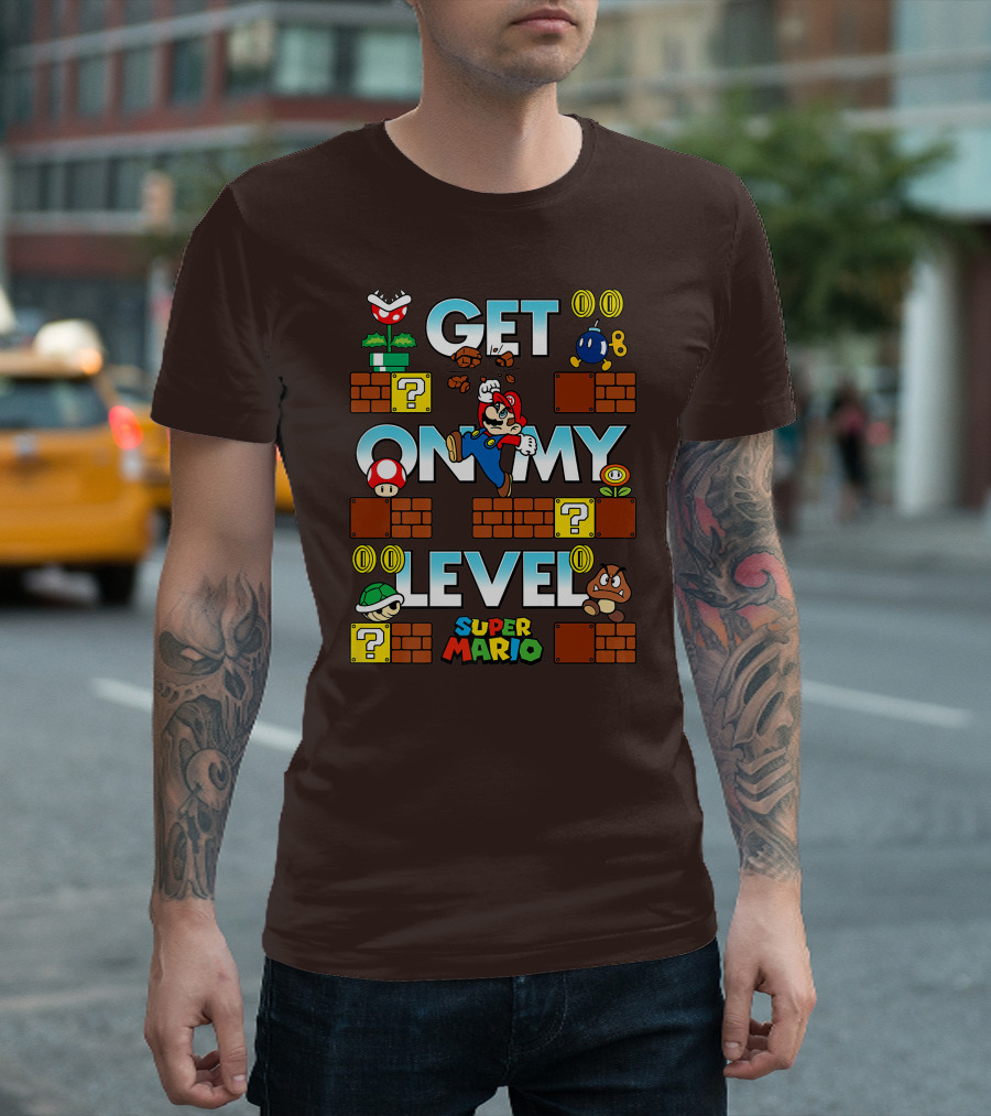 Super Mario Get On My Level with Iconic Game Characters T-Shirt