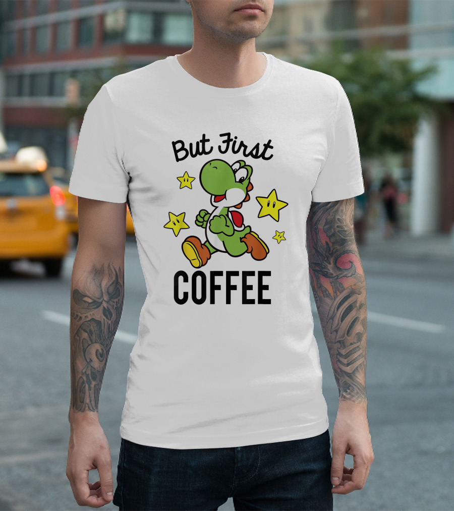 But First Coffee Funny Super Mario Yoshi Stars T-Shirt