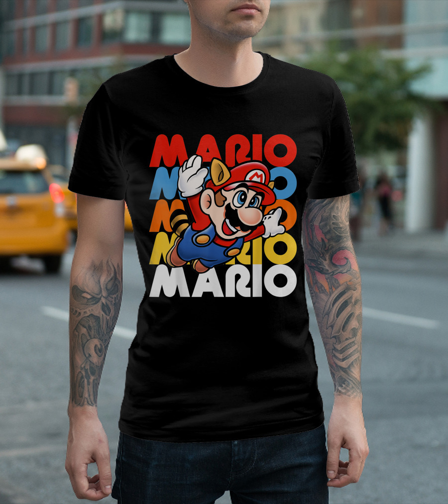 Funny Super Mario Retro Raccoon Flying Mario Repeat T-Shirt