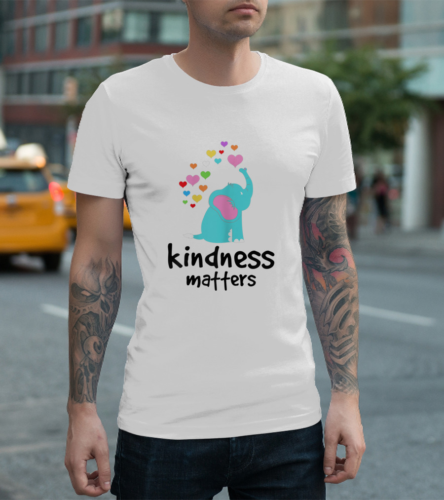 Kindness Matters Rainbow Hearts Elephant Teacher T-Shirt